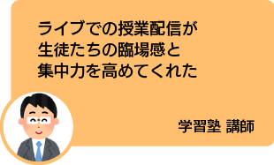 ライブでの授業配信が生徒たちの臨場感と集中力を高めてくれた 学習塾 講師