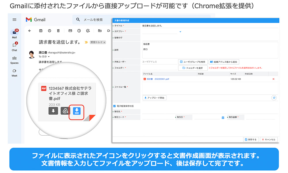 Gmail連携（Chrome拡張を提供）